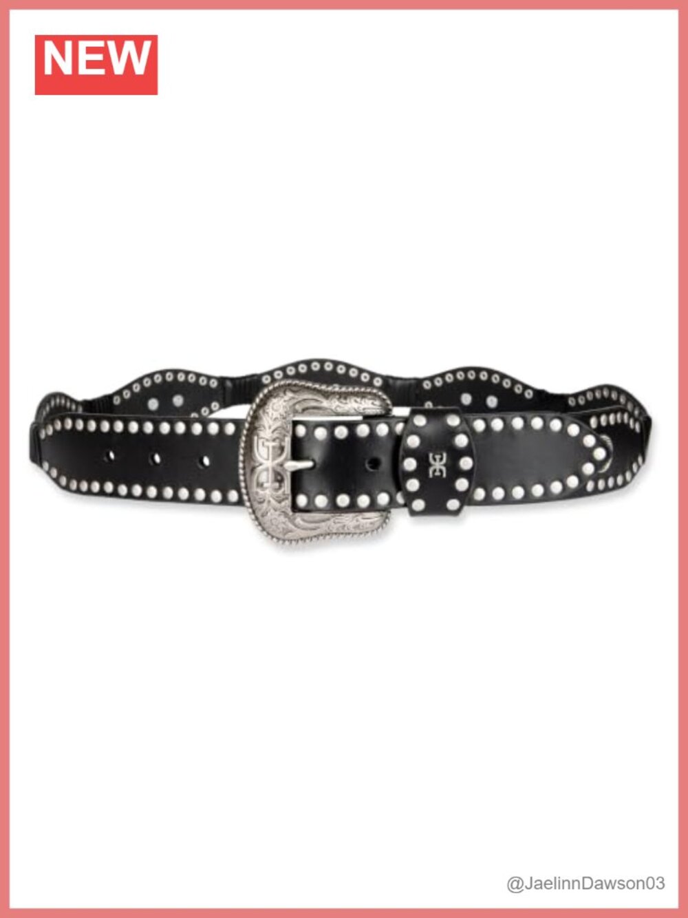 Genuine Leather Studded Scallop Edge Western Belt